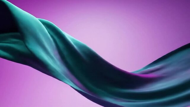 Abstract 3D Animation of Elegant Waving Silk Fabric with Gradient Teal and Purple Color Texture