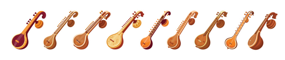 Indian Classical String Instruments Collection in Traditional Wooden Style