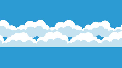 Obraz premium Seamless pattern of cartoon clouds floating across a wide blue sky, bright and endless outdoor background.