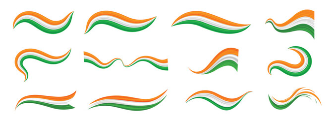 Indian Tricolor Ribbon Wave Set for Republic Day and Independence Day