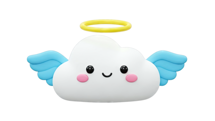 Cute Angel Cloud with Blue Wings and Yellow Halo