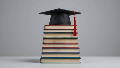 Graduation cap on stack of books for education and learning