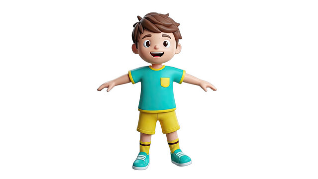 3D Cartoon Boy in T-Shirt and Shorts