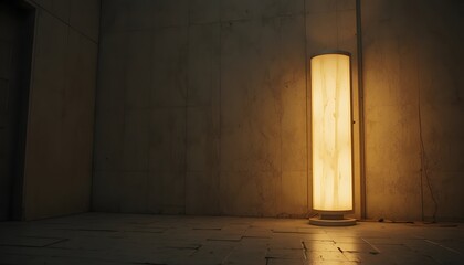 Warm glow of modern floor lamp in minimalist interior space