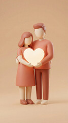 couple holding big heart standing together