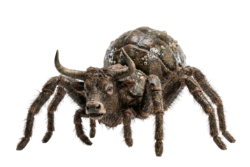 Ushi-oni yokai monster with bull head and spider body isolated. Japanese mythological beast concept.