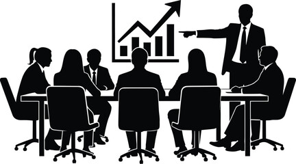 Business Meeting Silhouette with Growth Chart Presentation