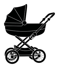 Baby Stroller Silhouette - Minimalist Vector Illustration