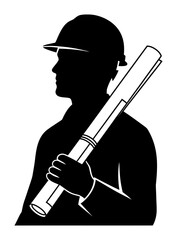 Architect Silhouette with Blueprint - Minimal Vector