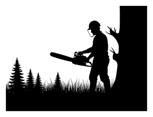 Arborist Silhouette - Chainsaw Vector Illustration