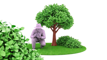 Sculpture of a photographer with a camera near a tree