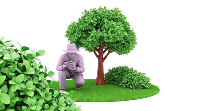 Sculpture of a photographer with a camera near a tree - Powered by Adobe