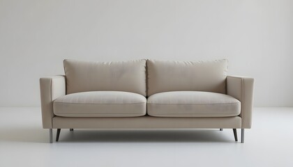 Modern beige loveseat sofa in minimalist interior setting