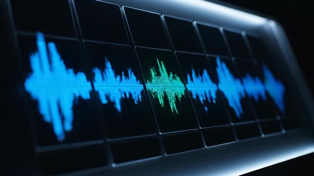 Audio wave display with grid pattern against dark background
