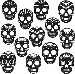 Collection of sugar skulls with unique designs and patterns