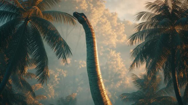 A Long Neck Dinosaur Towers Over the Prehistoric Jungle Canopy