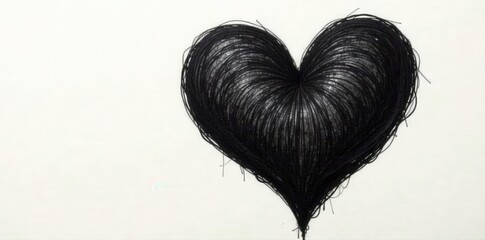Intricate, slightly smudged black heart sketch, visible texture, dark art, graphic design