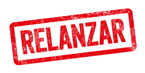 Red stamp on a white background - Relaunch in spanish