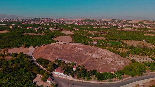 Aerial View of Arslantepe Mound, Ancient Archaeological Site in Turkey