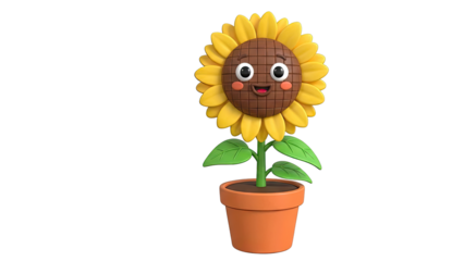 Happy Cartoon Sunflower in a Pot