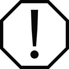 Black exclamation mark inside a black outlined octagonal warning sign on white background danger