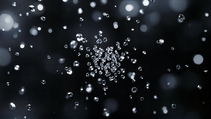 Fototapeta premium Sparkling clear diamonds or crystals falling on black background