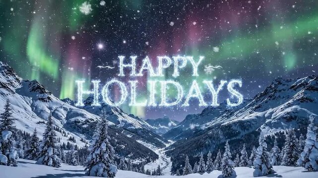 Happy New Year  greeting card design featuring a winter landscape illustration with a snowy Christmas tree and holiday celebration symbols under a night sky vector background