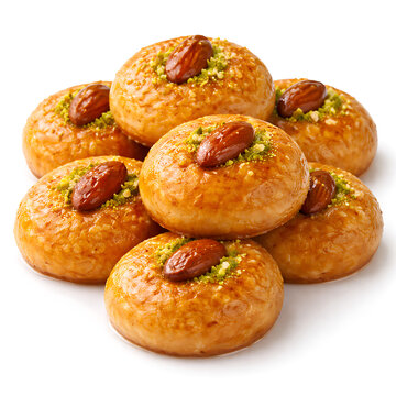 Sekerpare, soft almond cookies in syrup, white background