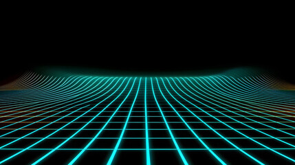 Futuristic grid landscape with glowing blue lines on dark background creates mesmerizing effect
