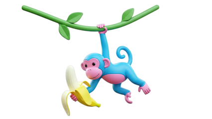 Blue Monkey Hanging and Eating Banana