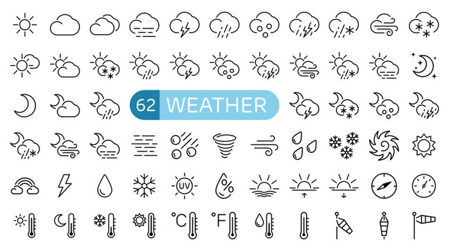 Weather Essentials Icon Set Outline Style