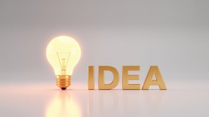 Idea light bulb with IDEA letters on clean background, creative thinking concept, innovation, inspiration, problem solving, startup ideas, and business creativity
