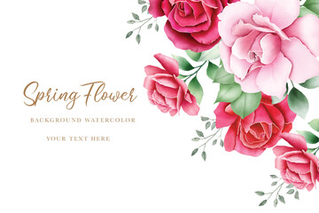 Elegant Watercolor Roses Floral Corner Background with Green Leaves