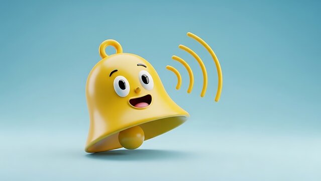 Cheerful yellow bell notifying alert illustration