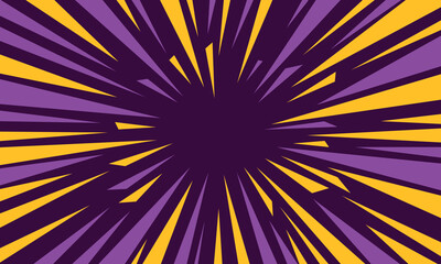 Burst background with purple and yellow rays, abstract jagged energy design on dark center