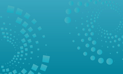 Dual spiral design with blue squares and circles, modern abstract symmetry composition