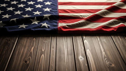 American flag on wooden background with patriotic theme