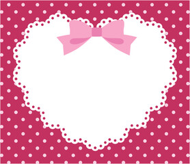 リボンがついたかわいいハートのレースフレームのベクターイラスト。ドット、ラブリー