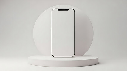 3D render of smartphone with blank screen on white podium