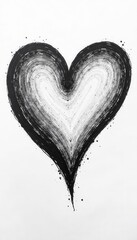 Hand drawn black & white heart, one line style , graphic, background
