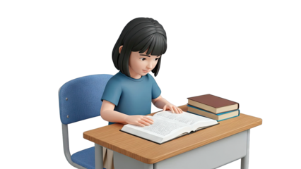 Girl reading a book at a desk