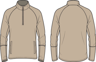 sportswear, pullover, half, zip, jacket, fashion, technical, flat, vector, illustration, mens, activewear, long, sleeve, mockup, apparel, design, clothing, cad, drawing © SreePobitra