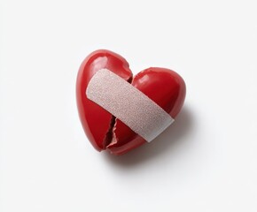 Broken red heart with bandage symbolizing healing and resilience