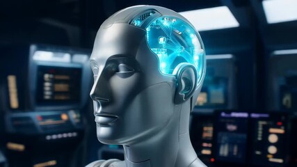Exploring the future of artificial intelligence with a humanoid robot's digital brain concept - Powered by Adobe