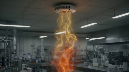Smoke swirls rising from a kitchen vent in a busy restaurant during a lunch shift Generative AI