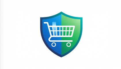 Secure online shopping cart icon with shield for e-commerce protection