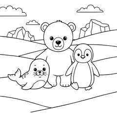 Vector illustration of an Arctic Animals Coloring Page for kids
