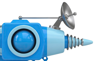 Retro futuristic blue raygun with satellite dish