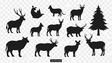 Fototapeta premium Collection of Wild Animal Silhouettes Vector Set