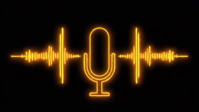 Glowing Gold Microphone Animation with Sound Wave Visualization Against a Dark Background
